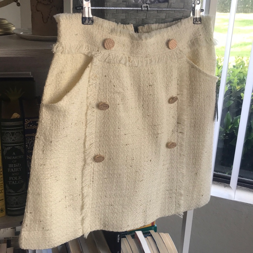 NWT Lulus Tweed Mini Skirt Cream White Gold